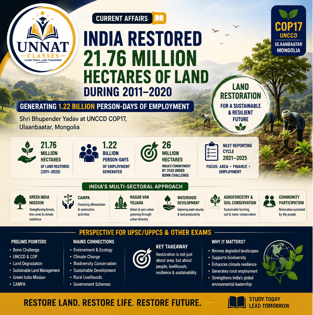 India Restored 21.76 Million Hectares of Land During 2011–2020: Land Restoration, Employment & Sustainable Development